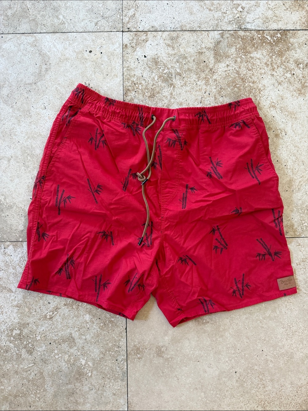 Brixton Red Printed Swim Trunks with Drawstring Waist